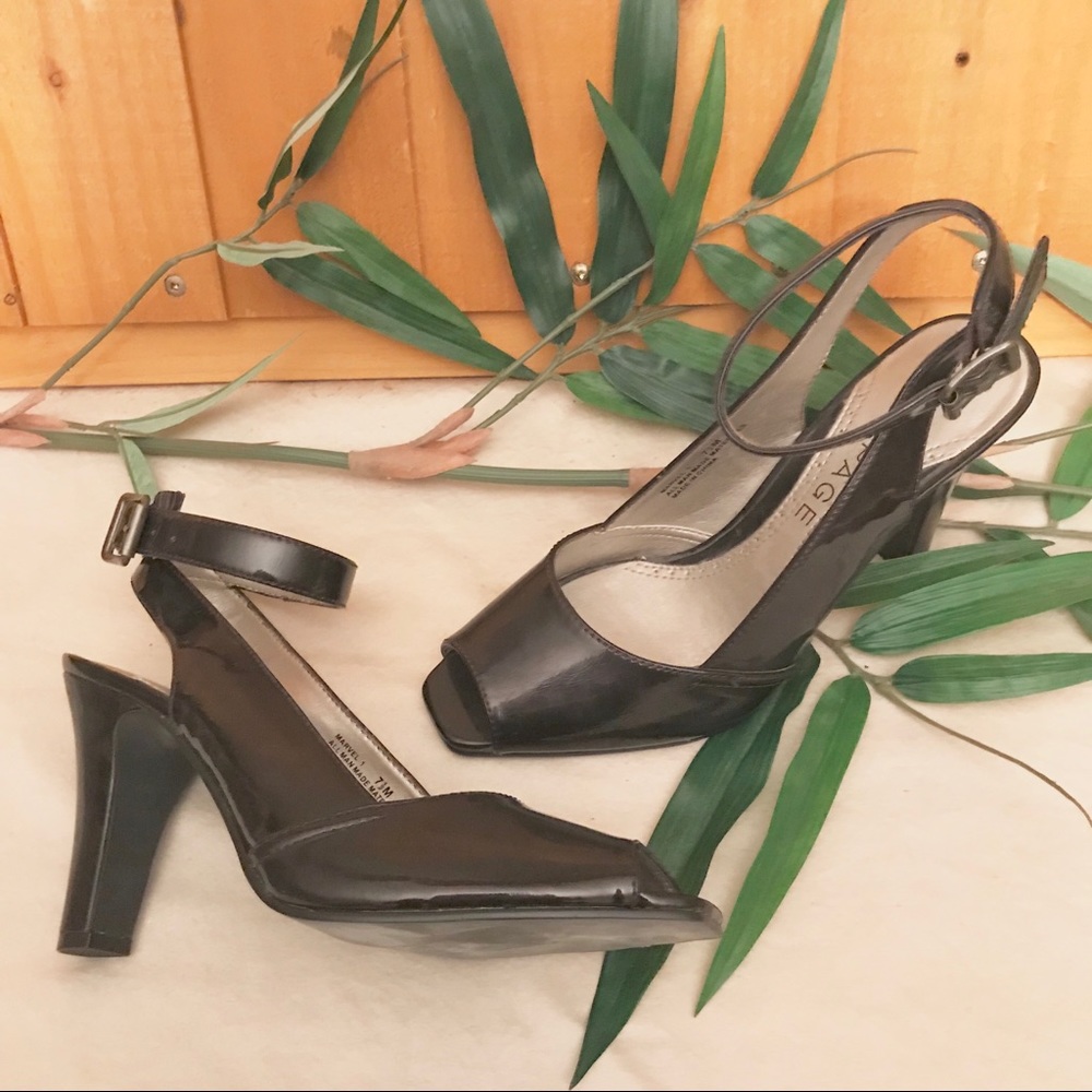Rampage Brown Patent Leather Peep Toe Heels